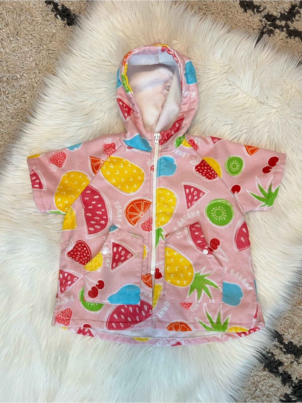 Tommy Bahama Terry Swim Zip Hooded Cover Up 3-6Y Pink Tropical Fruit